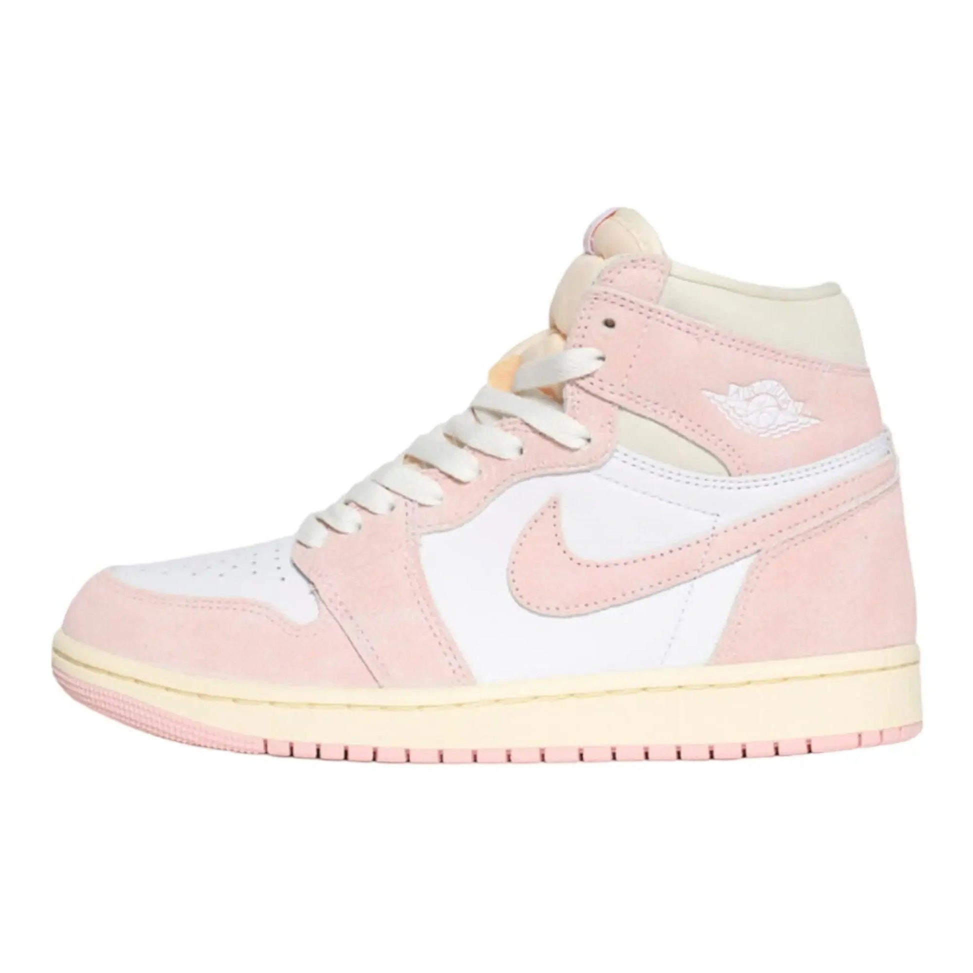 Pink and white high-top sneaker with Nike swoosh, perfect for women's fashion and streetwear style