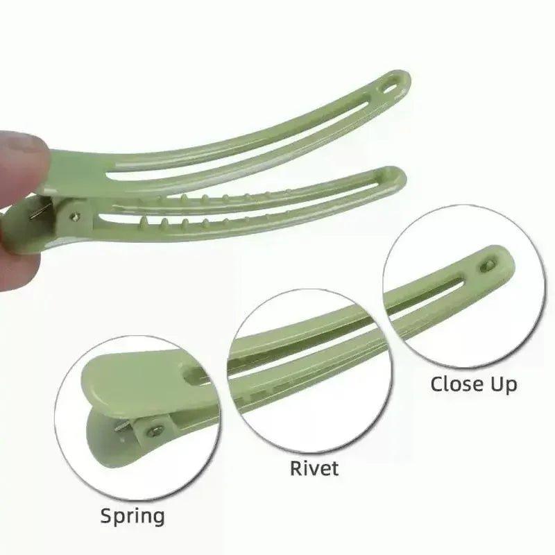 Mint green hair clip with spring, rivet, and close-up details for women's fashion styling