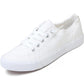 White canvas sneakers for women, casual fashion footwear with lace-up design