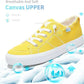 Yellow canvas sneaker with white laces, breathable soft upper, ideal for women's fashion