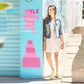 Woman in denim jacket & white lace dress wearing yellow fashion sneakers, street style