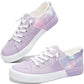 Pastel tie-dye women's canvas sneakers with white laces and distressed edges, perfect for casual fashion.