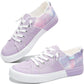 Pastel tie-dye women's canvas sneakers with white laces and distressed edges, stylish fashion footwear