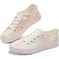 Pink floral print women's canvas sneakers with white laces and soft sole, stylish casual footwear