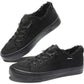 Black distressed canvas sneakers with frayed edges and black laces, stylish women's fashion footwear