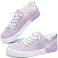 Pastel tie-dye women's canvas sneakers with white laces and distressed edges, perfect for casual fashion.