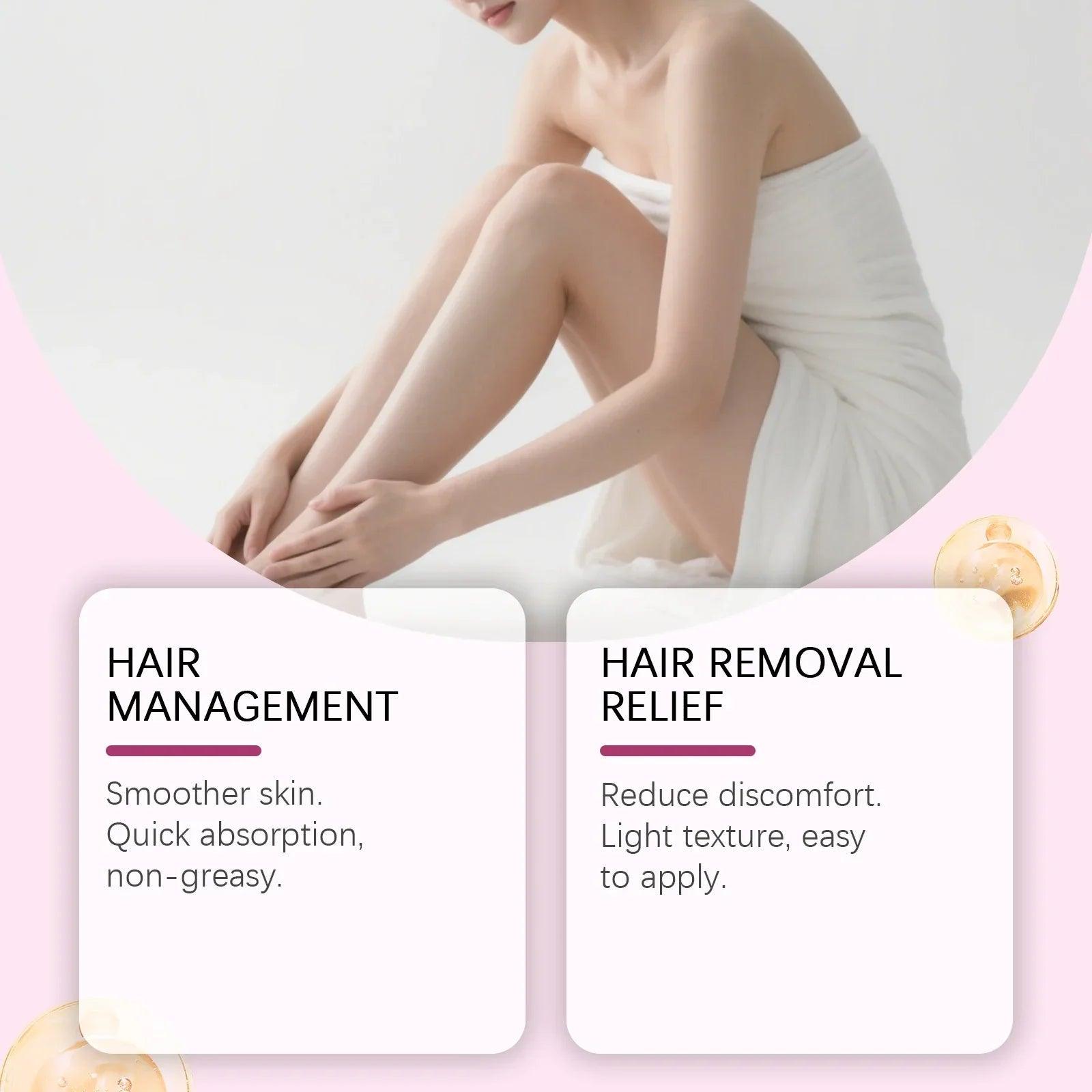 Woman with smooth legs using hair removal cream for softer skin and comfort