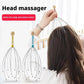 Head massager for scalp relaxation and stress relief, featuring metal prongs and wooden handle