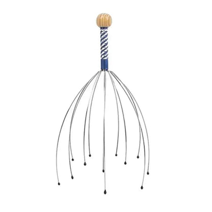 Wooden handle scalp massager with metal prongs for relaxation and hair care