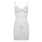White floral lace camisole dress with thin straps and sweetheart neckline for women's fashion