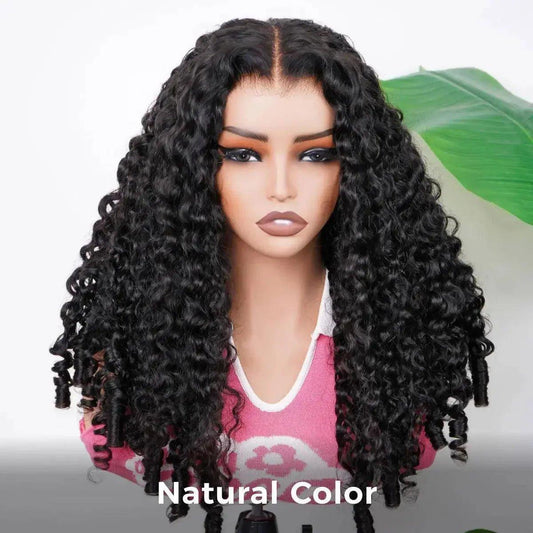 Natural color curly lace front wig for women, voluminous deep waves, fashion beauty accessory