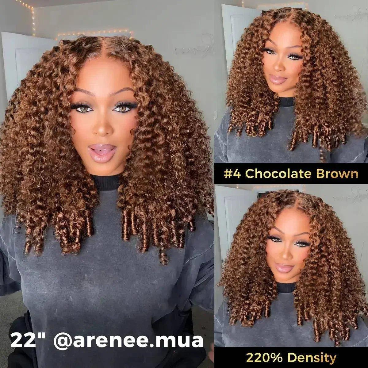 22" Chocolate Brown curly wig, 220% density, women's fashion hair extension