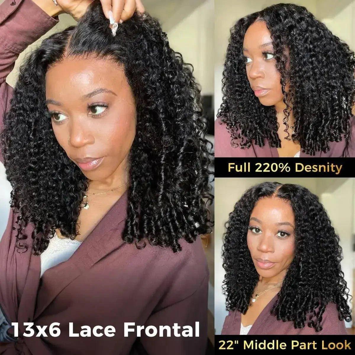 13x6 lace frontal wig with 220% density, 22-inch middle part curly hair for women's fashion