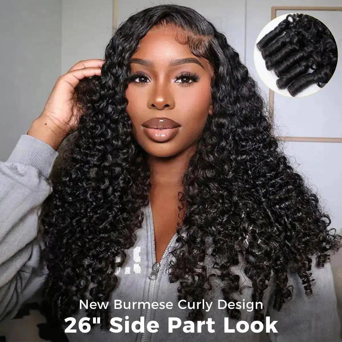 26-inch Burmese curly wig with side part, voluminous deep waves for women's fashion