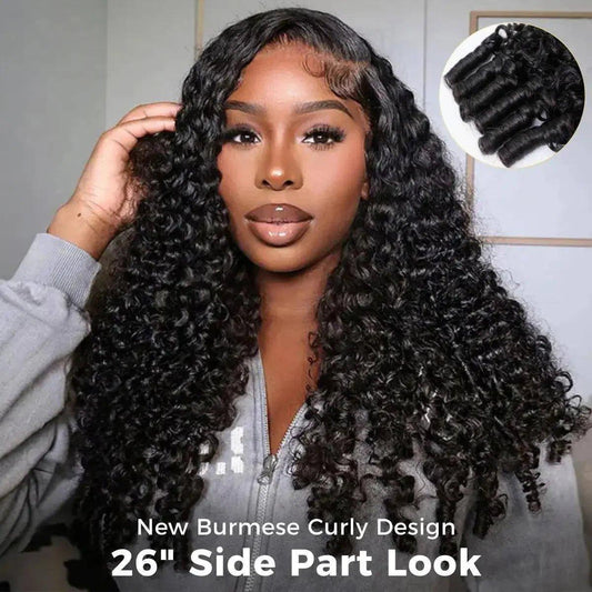 26-inch Burmese curly wig with side part, voluminous deep waves for women's fashion