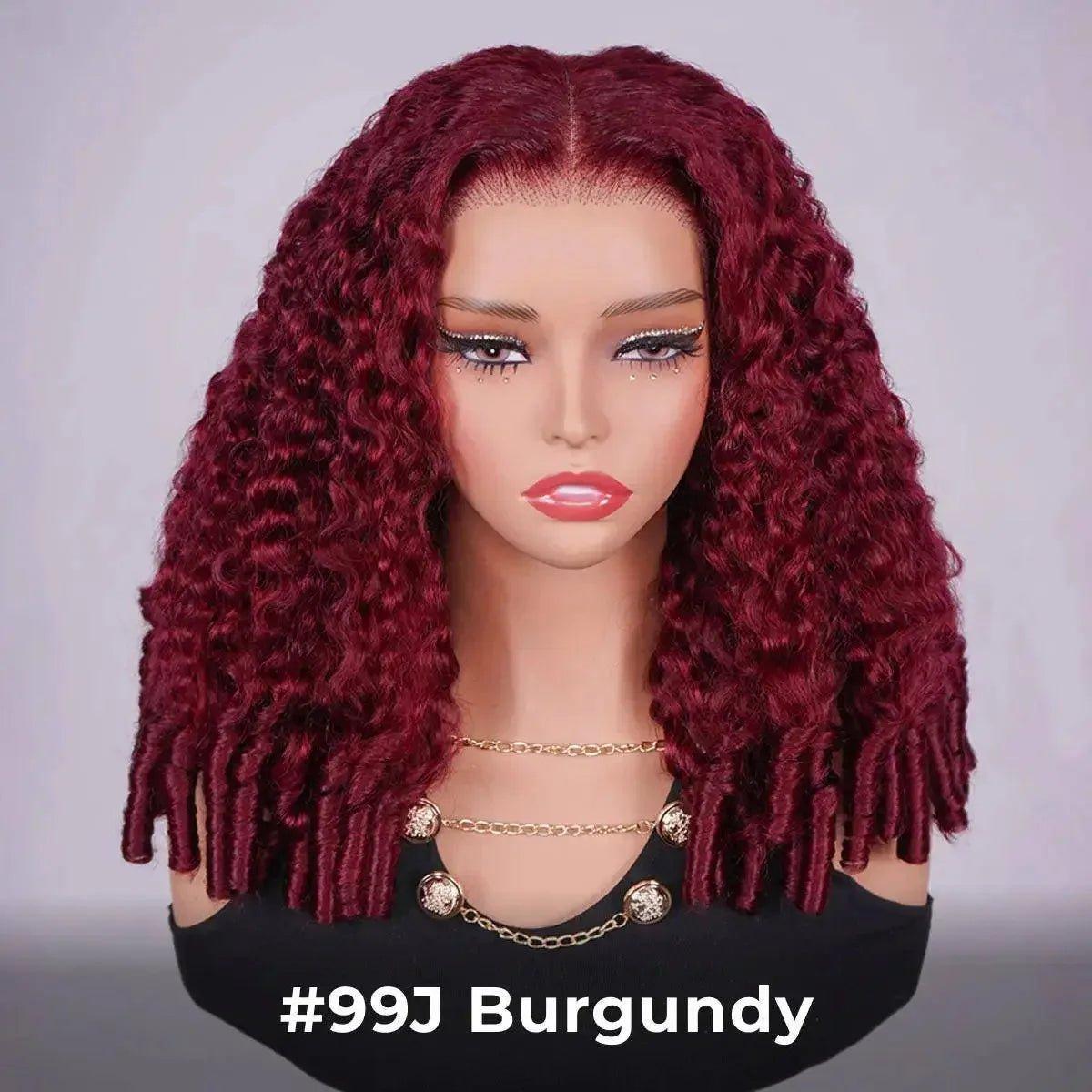 Burgundy curly lace front wig #99J, women's fashion hairpiece with deep waves and natural part