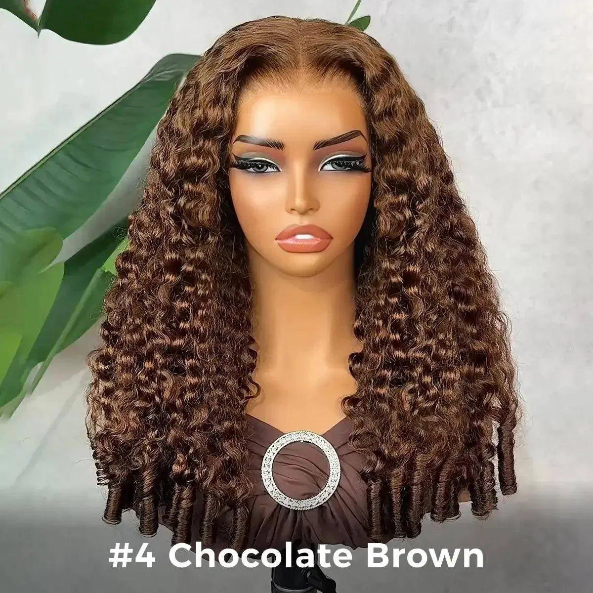 Chocolate Brown Curly Lace Front Wig #4 for Women's Fashion