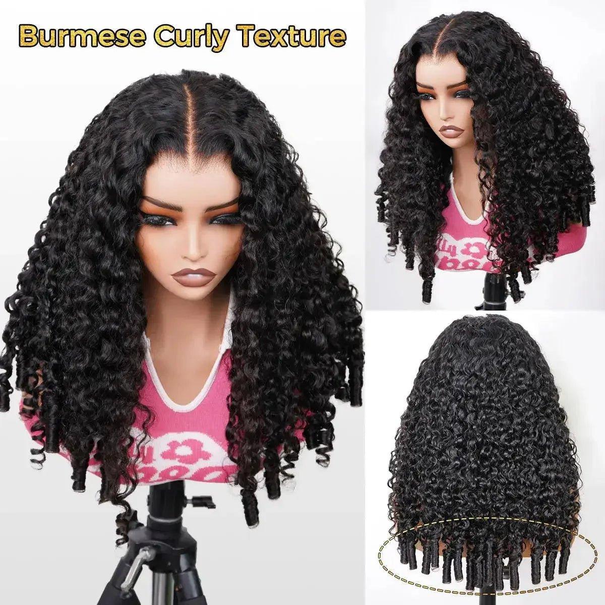 Burmese curly texture lace front wig for women, natural-looking synthetic hair with deep curls