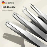 Ouriner Eyebrow Tweezers Set 4 Pcs Stainless Steel Eyebrow Forceps Professional Beauty Tool Set For Facial Hair Inward Growing - Womans Fashion