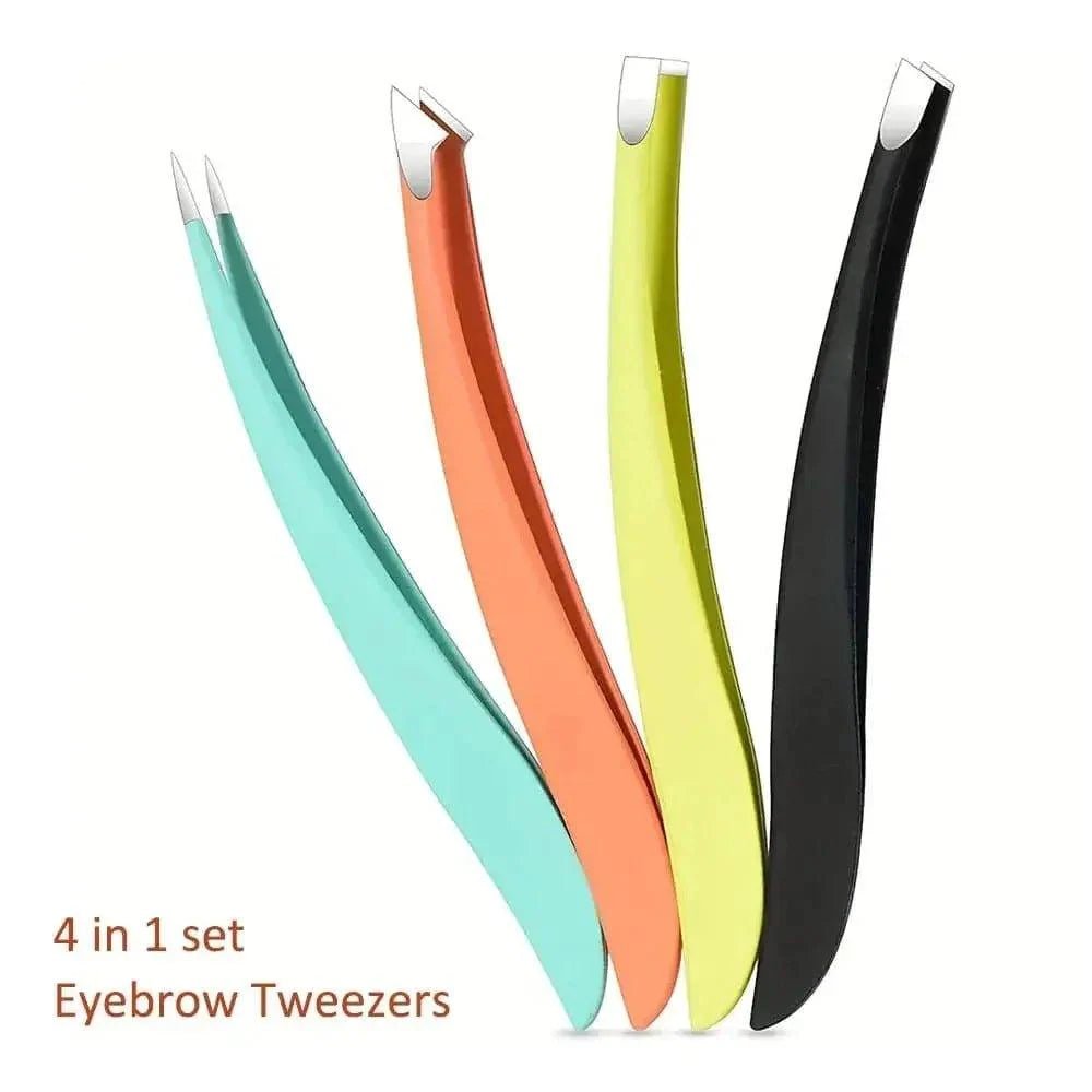 Ouriner Eyebrow Tweezers Set 4 Pcs Stainless Steel Eyebrow Forceps Professional Beauty Tool Set For Facial Hair Inward Growing - Womans Fashion
