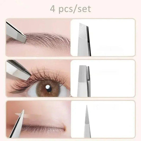4-piece precision tweezers set for eyebrows, eyelashes, and facial grooming – beauty & fashion essentials