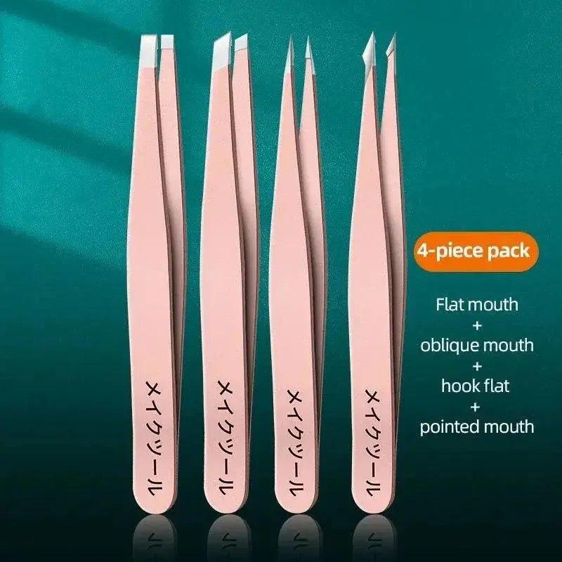 Ouriner Eyebrow Tweezers Set 4 Pcs Stainless Steel Eyebrow Forceps Professional Beauty Tool Set For Facial Hair Inward Growing - Womans Fashion