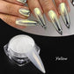 Yellow holographic nail powder with chrome effect for trendy manicures