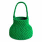 Green crocheted handbag with woven texture and single handle, women's fashion accessory