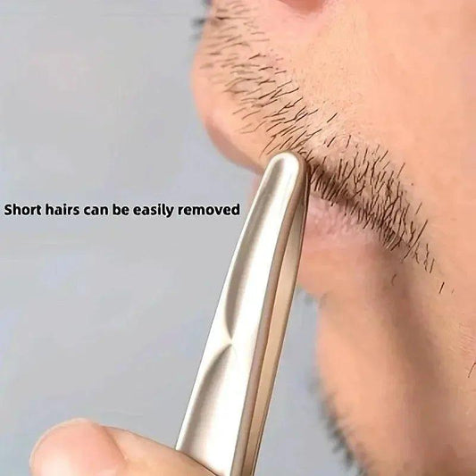 Precision tweezers removing short facial hair for clean grooming