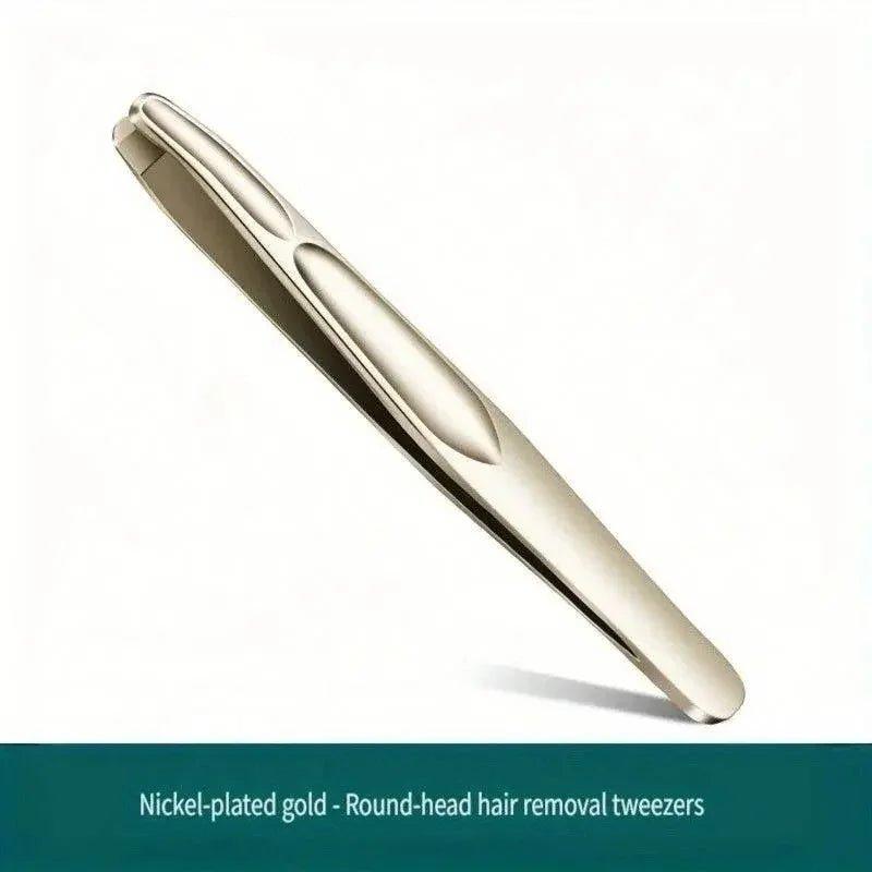 Nickel-plated gold round-head hair removal tweezers for precise grooming and beauty care