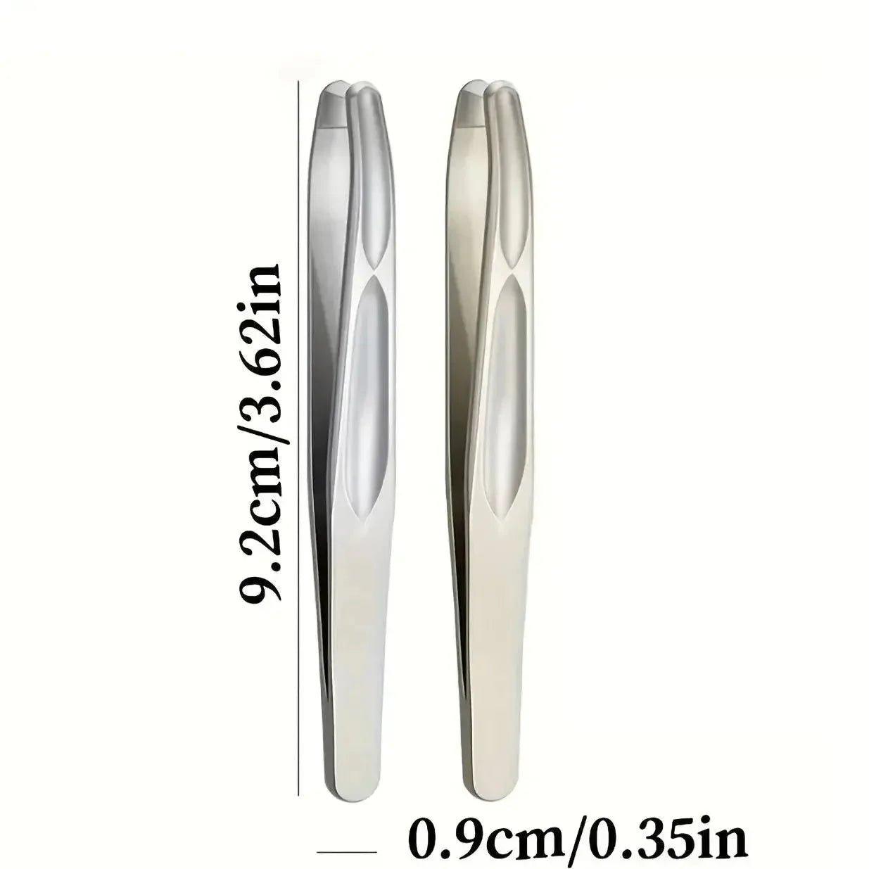 Stainless steel tweezers for precise beauty grooming, 9.2cm length, sleek design