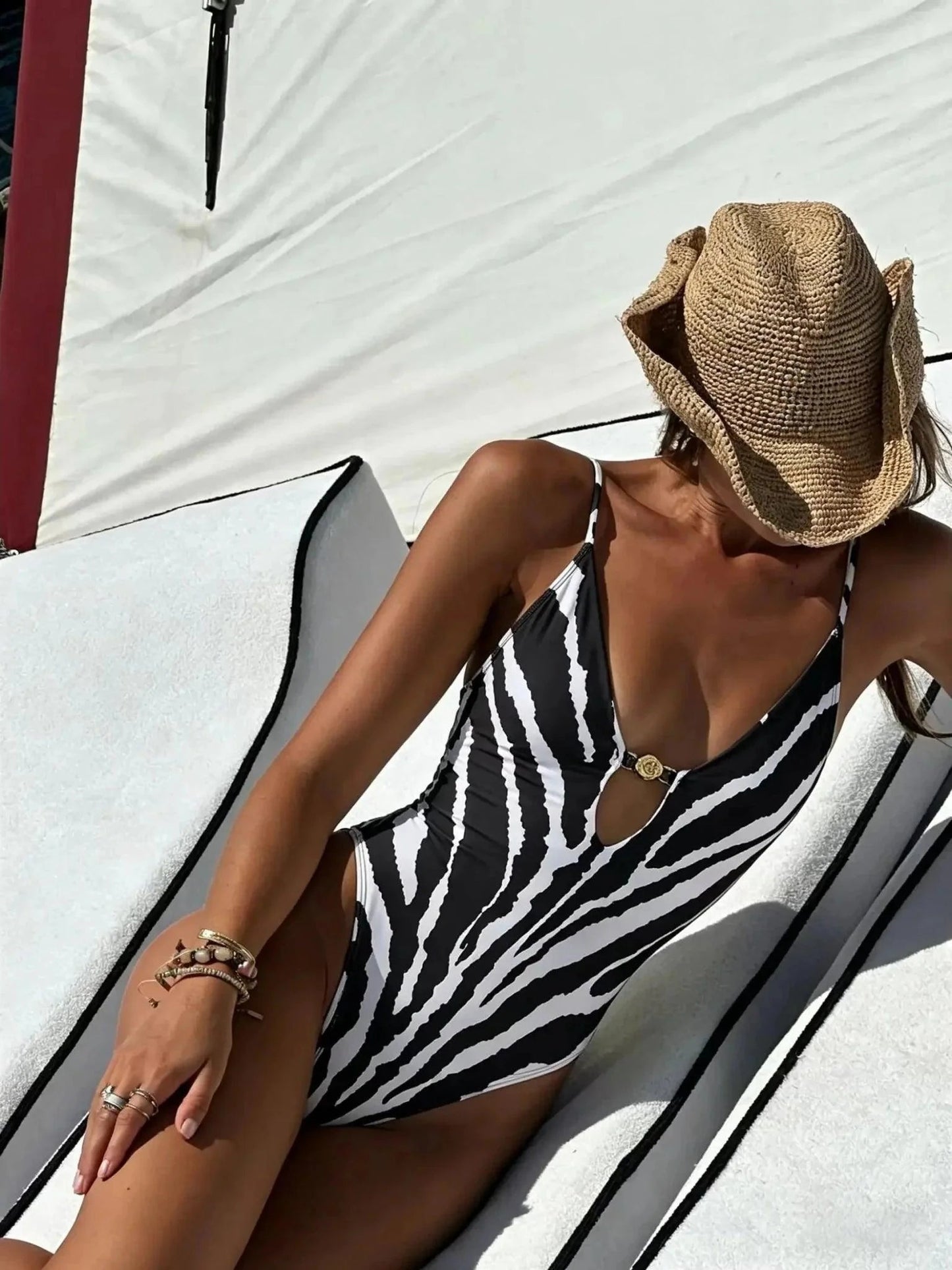 Print Deep V Neck One Piece Swimsuit Women Swimwear Bodysuit Monokini High Leg Swim Suit Bathing Suit Beachwear - Womans Fashion