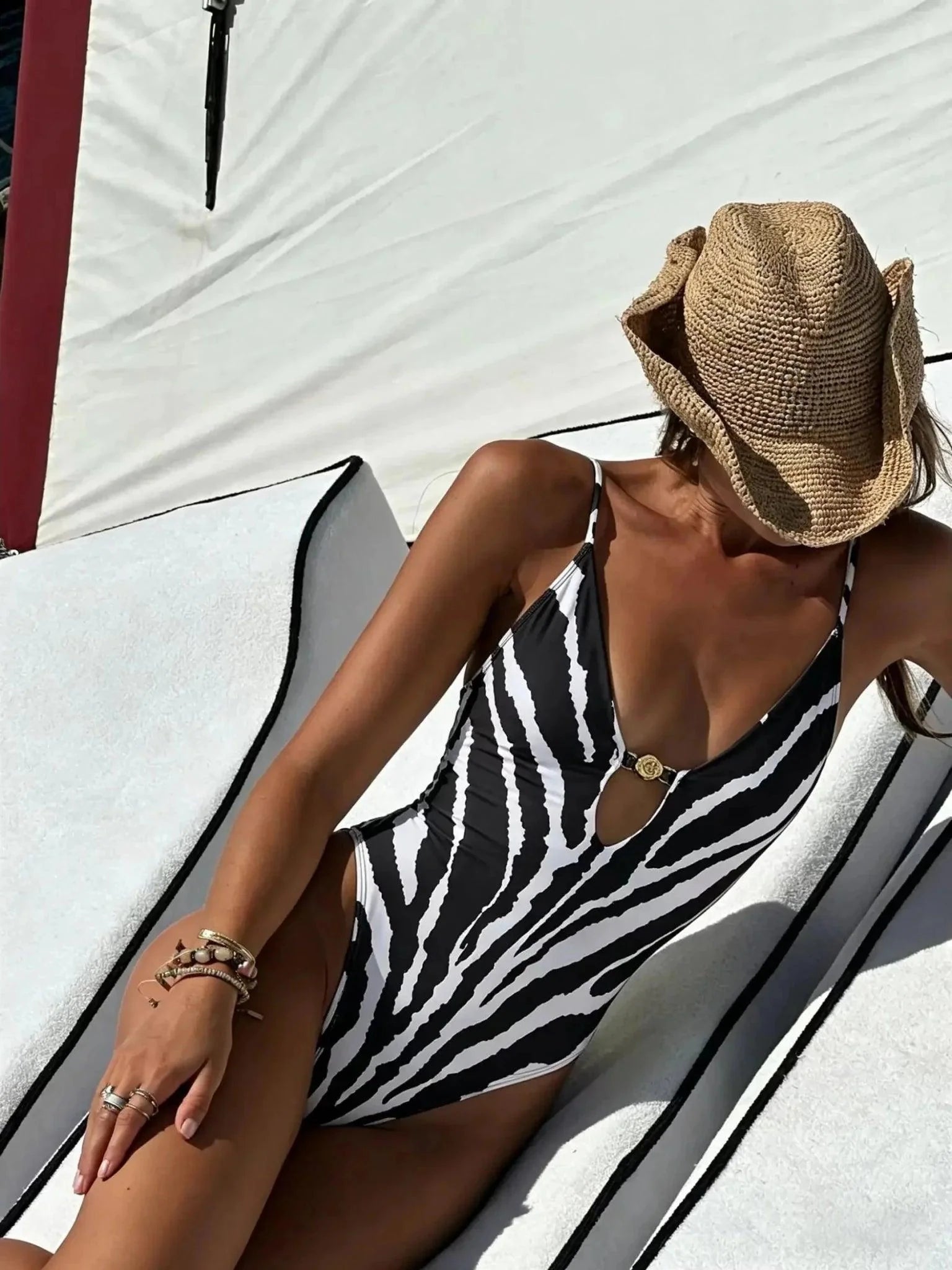Print Deep V Neck One Piece Swimsuit Women Swimwear Bodysuit Monokini High Leg Swim Suit Bathing Suit Beachwear - Womans Fashion