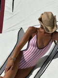 Print Deep V Neck One Piece Swimsuit Women Swimwear Bodysuit Monokini High Leg Swim Suit Bathing Suit Beachwear - Womans Fashion