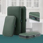 Green leather travel makeup case set with snap closure, compact cosmetic organizer for women's fashion
