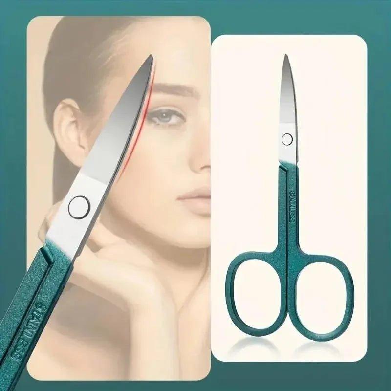Precision eyebrow scissors for women's beauty and grooming, stainless steel blades, teal handle