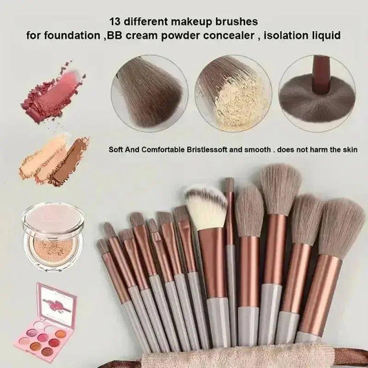 13-piece makeup brush set for foundation, powder, concealer – soft, bristle-free, skin-friendly