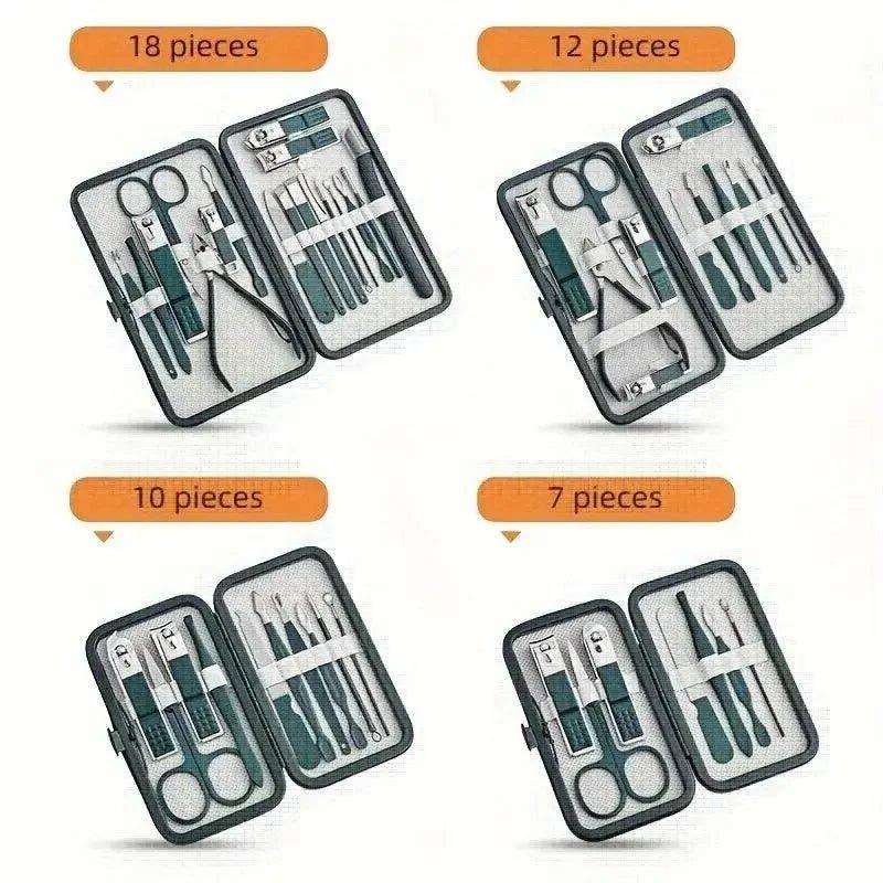 Professional nail clippers 7/10/12/18Piece Nail Care Kit Stainless Steel Manicure Pedicure Set Nail Clipper Set with Travel Case - Womans Fashion