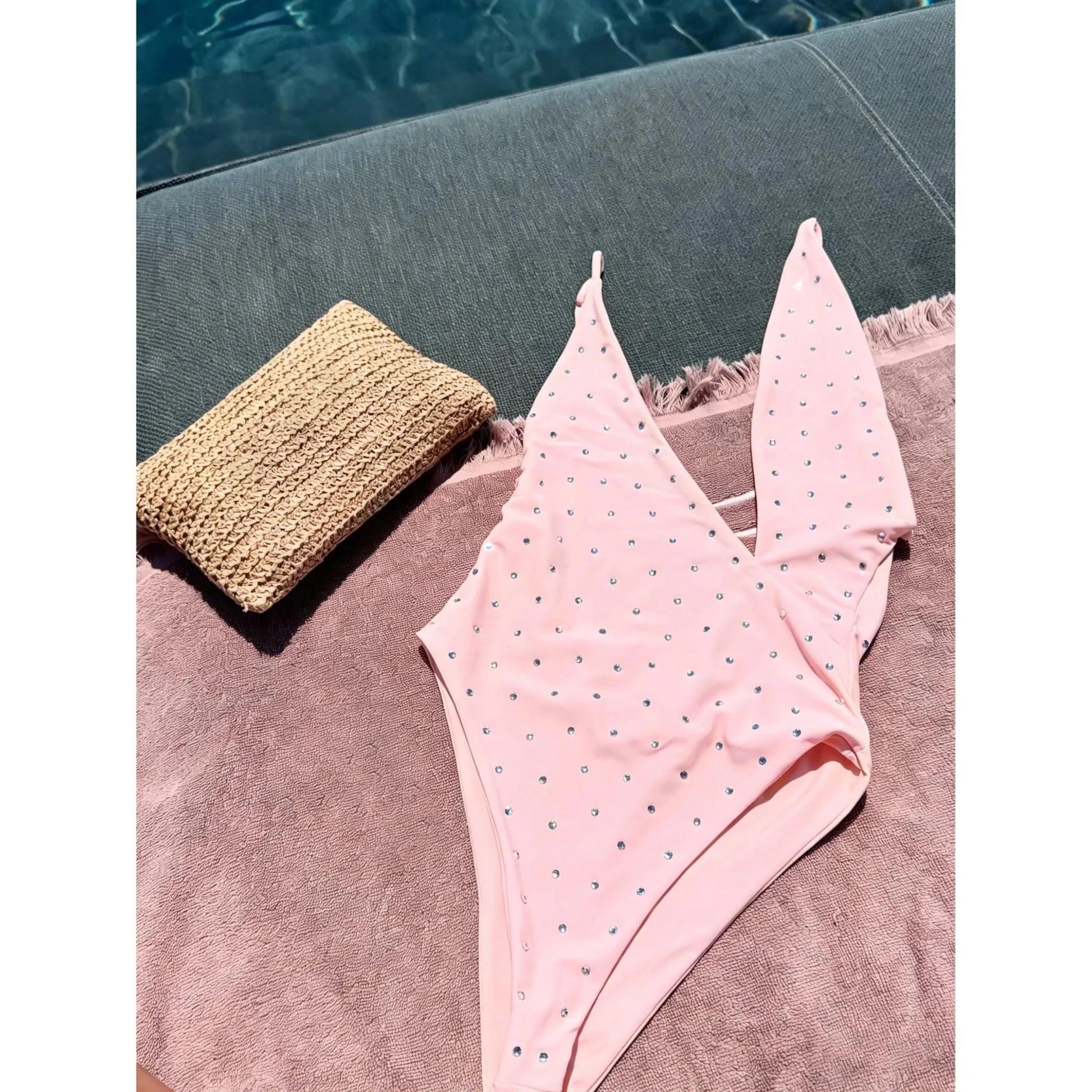 Rhinestones Swimsuit Bikini Swimwear Swimsuit Women Separates Swimwear Two Piece Side Straps Swimsuit Bathing Suit - Womans Fashion