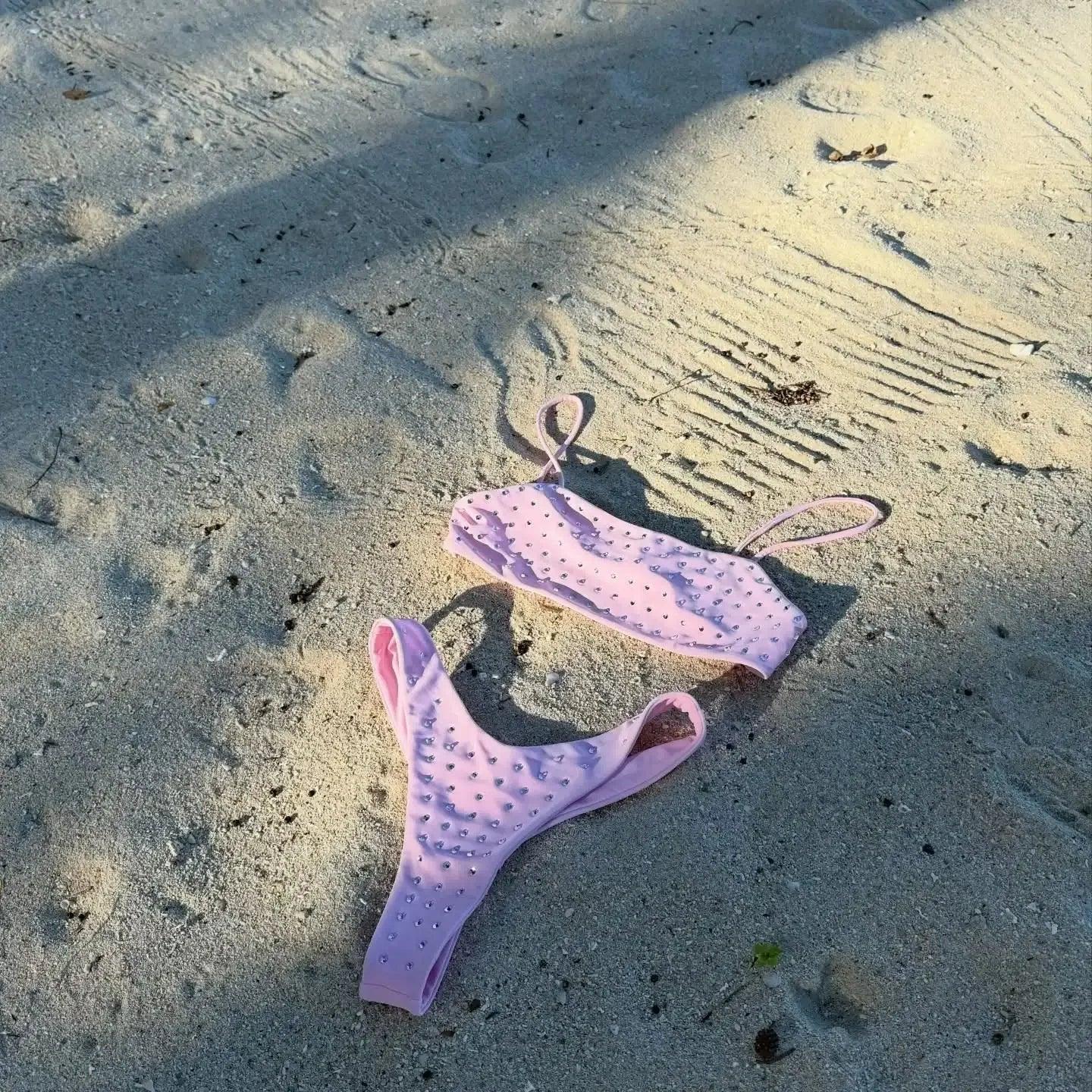 Rhinestones Swimsuit Bikini Swimwear Swimsuit Women Separates Swimwear Two Piece Side Straps Swimsuit Bathing Suit - Womans Fashion