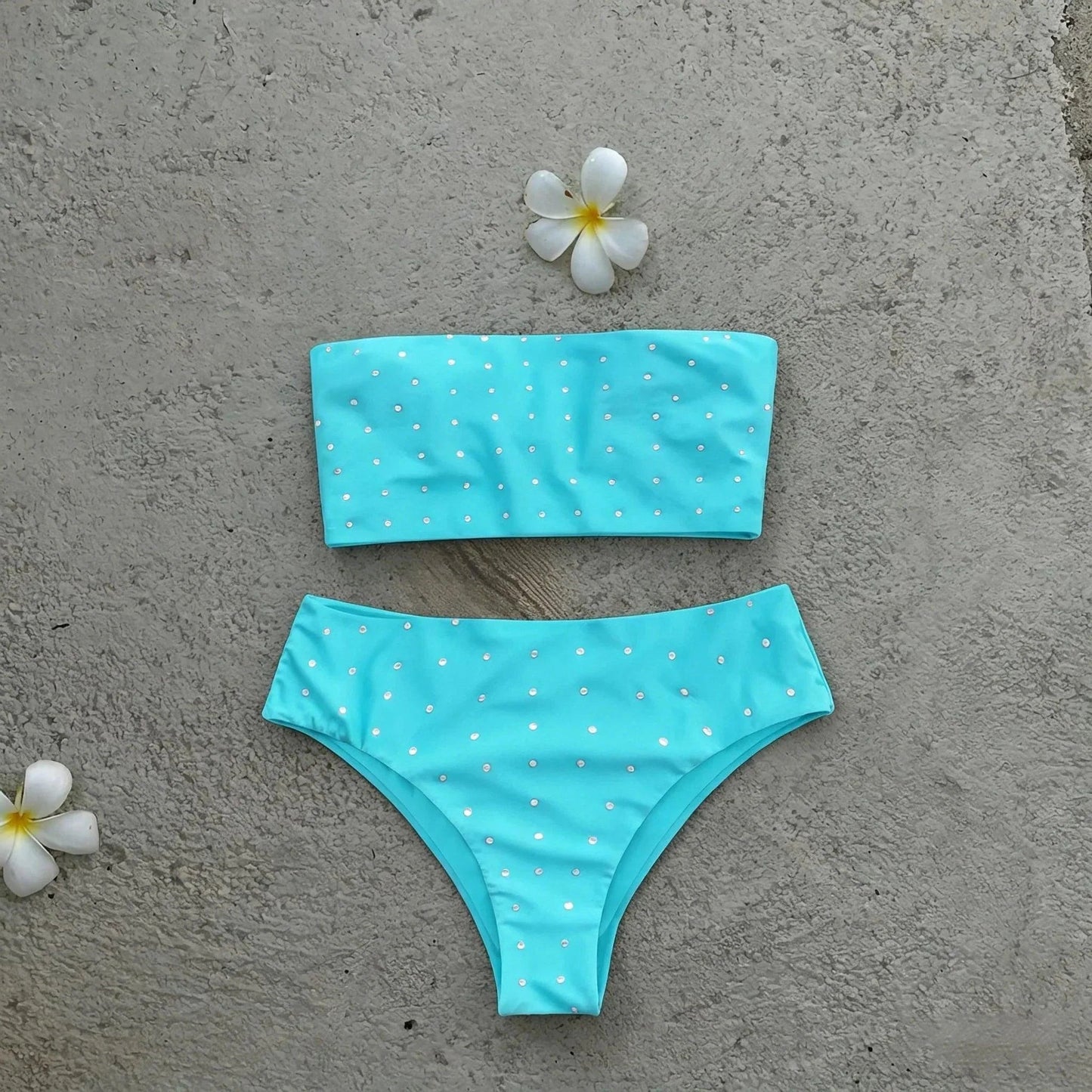 Rhinestones Swimsuit Bikini Swimwear Swimsuit Women Separates Swimwear Two Piece Side Straps Swimsuit Bathing Suit - Womans Fashion