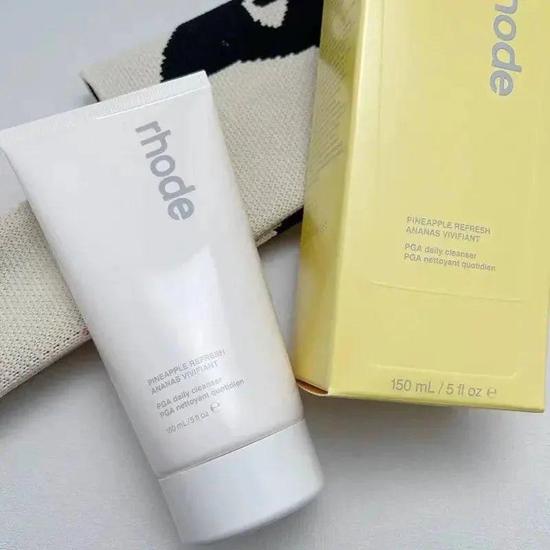 Rhode Pineapple Refresh PGA daily cleanser tube and box, gentle skincare for radiant glow
