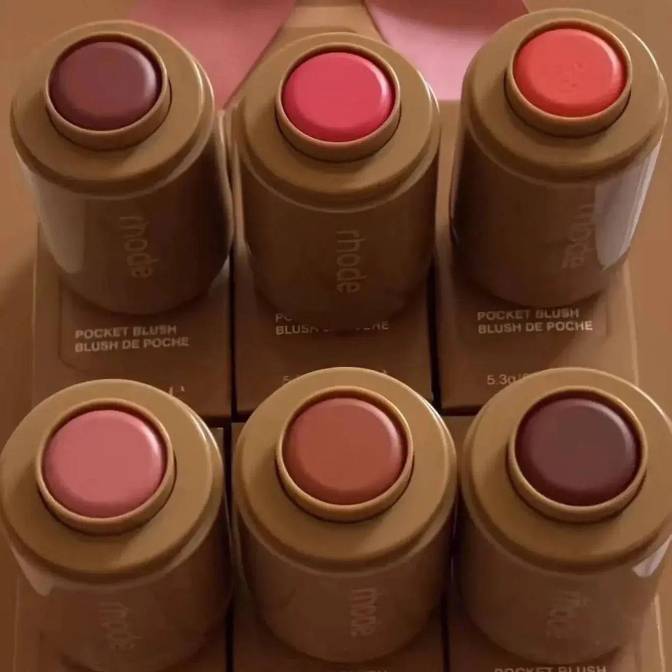 Rhode Pocket Blush collection in six vibrant shades, perfect for women's fashion and beauty routines.