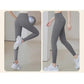 Gray high-waist leggings for women, perfect for yoga and fitness, paired with white sneakers