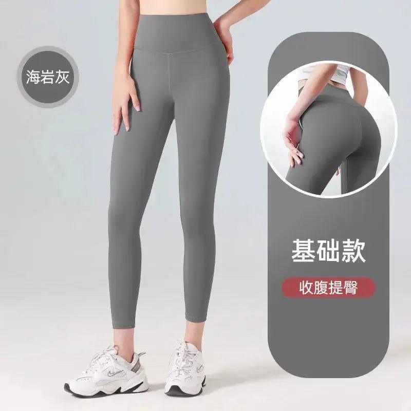 Gray high-waist women's leggings, tummy control & butt lift, fitness wear, sea rock gray color