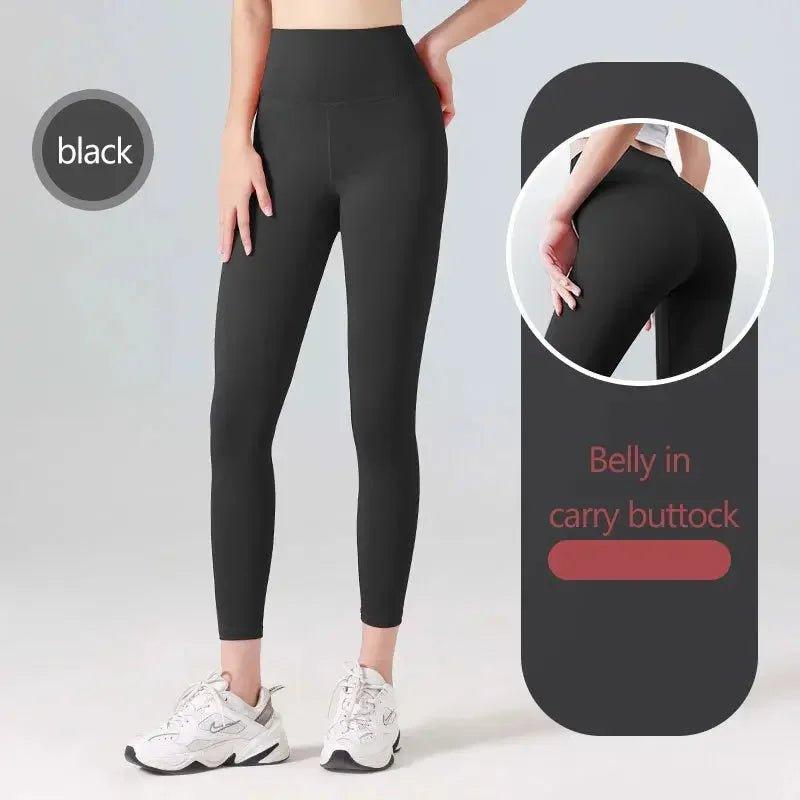 Black high-waist leggings for women, belly in carry buttok, fitness fashion