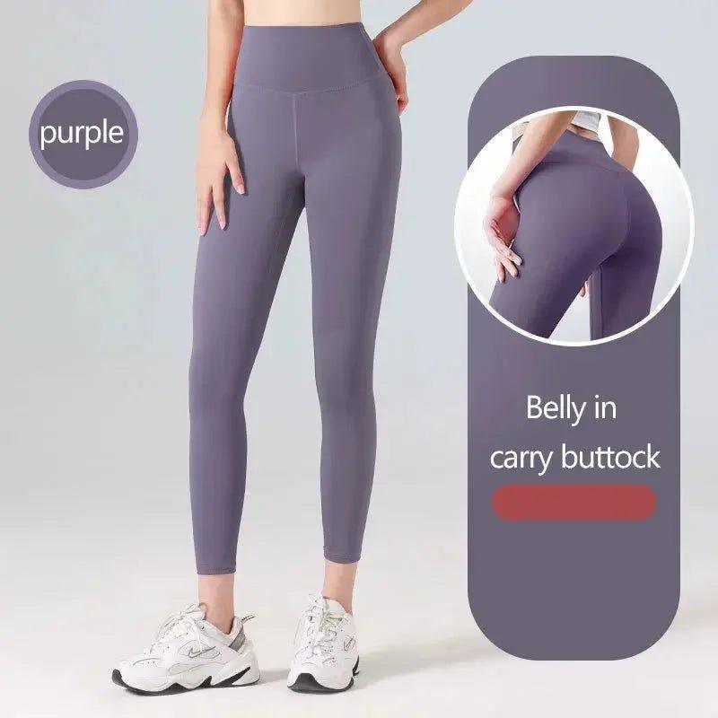 Purple high-waisted leggings with belly control and lift, perfect for women's fashion and fitness wear