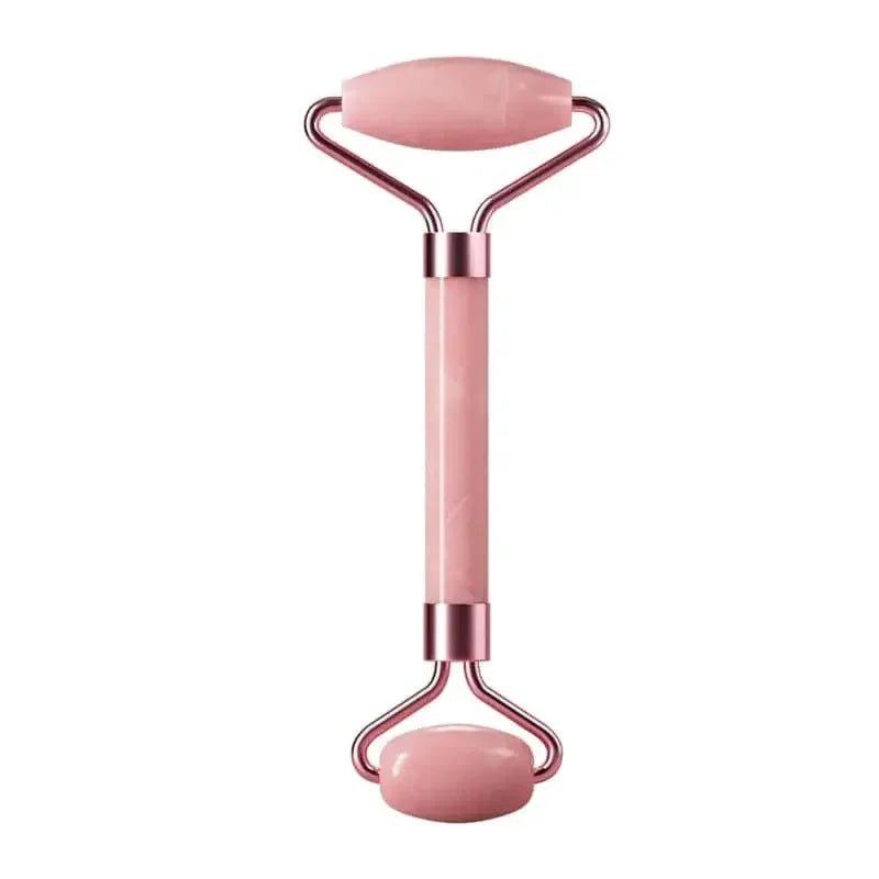 Pink rose quartz facial roller for skincare and beauty routines