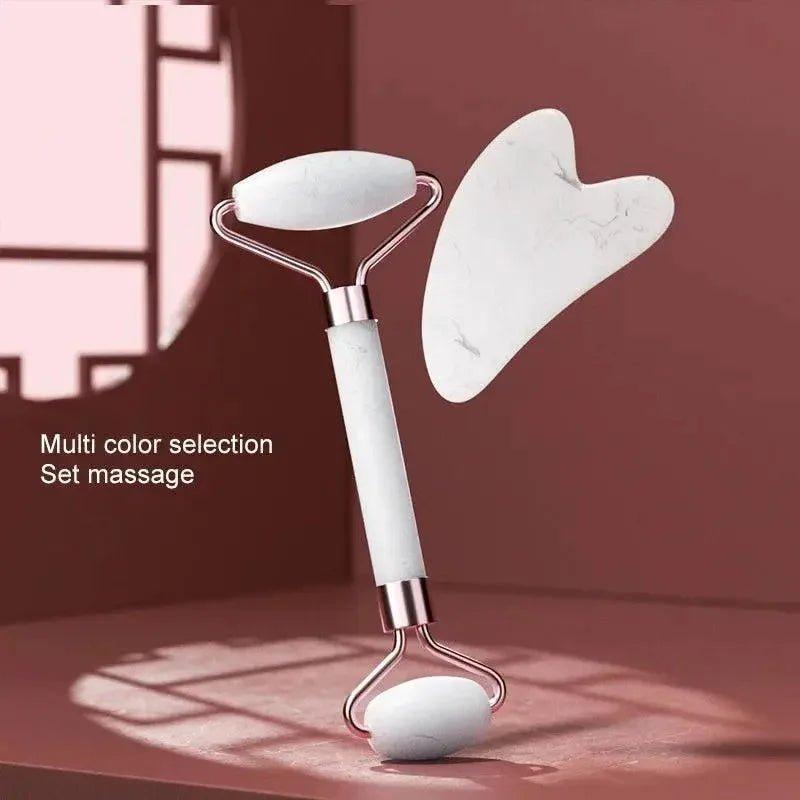 White marble facial roller and gua sha set for massage, multi-color options