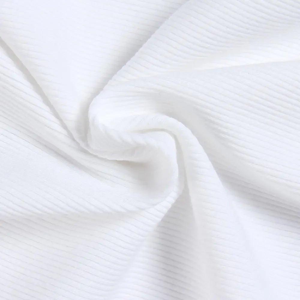 White ribbed fabric texture, soft and stretchy material for women's fashion clothing